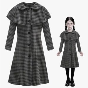 NWT Wednesday Adams Inspired Plaid Long Coat for Kids Cosplay Halloween